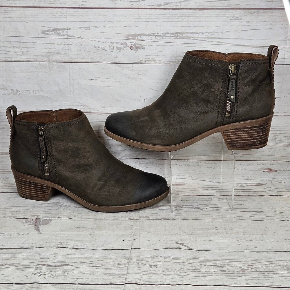 Teva 1120153 Women's Brown Leather Ankle Boots US 11 Block Heel Zipper Booties